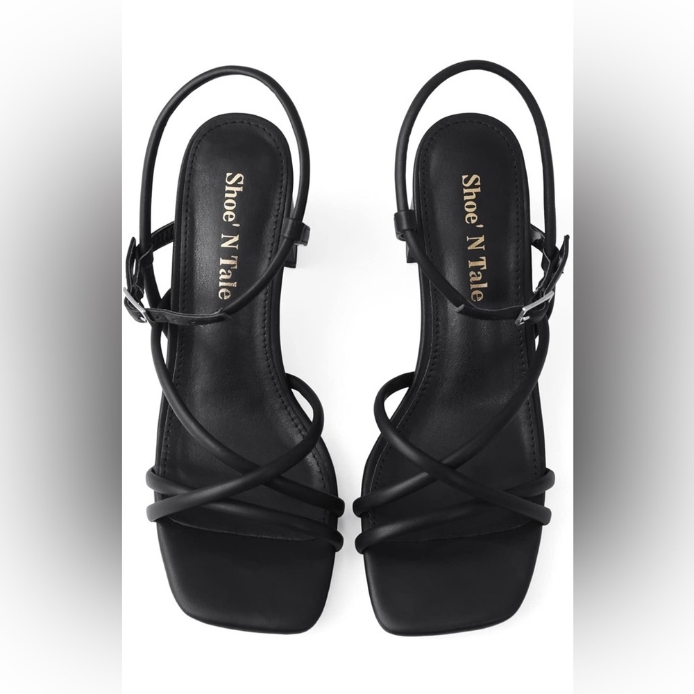 Black Square Toe Low Block Heel Size 7.5 - Picture 3 of 5